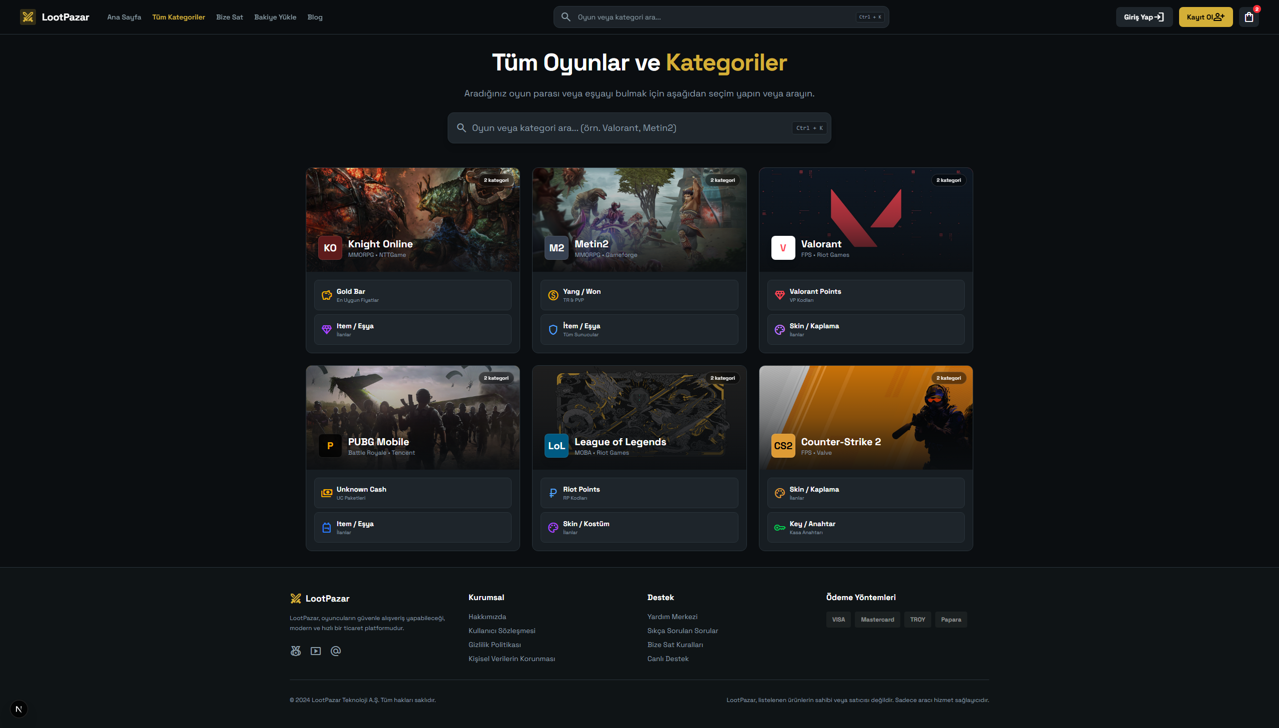 LootPazar | GoldBar & Oyun İçi Para Satış Altyapısı